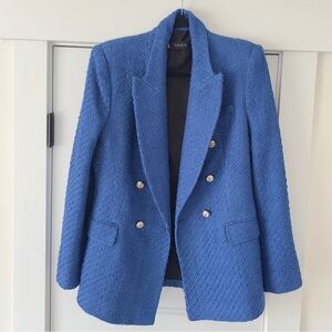 NWT Zara Textured Blue Blazer with Gold Buttons